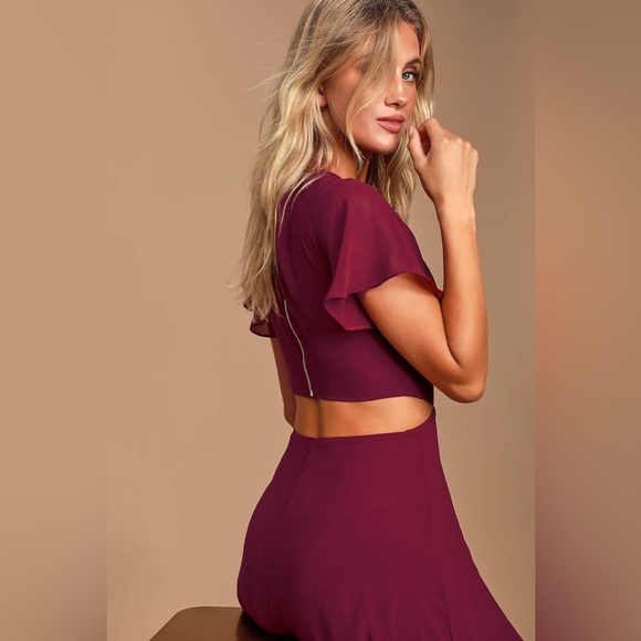 Lulu’s Garden Bliss Burgundy Cutout Maxi Dress - Picture 3 of 10